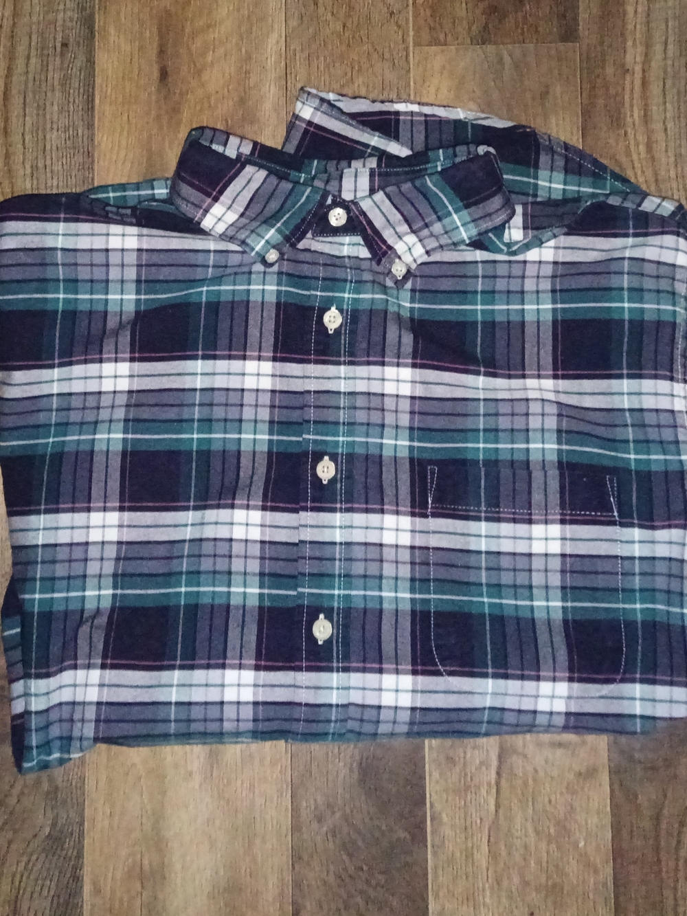 Merona Men's Green Blue Plaid Button-Down Shirt L